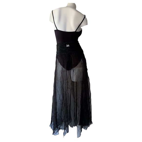 French Designer Biche de Bère vintage tiered/crinkled/plissé sheer maxi skirt - Picture 7 of 13